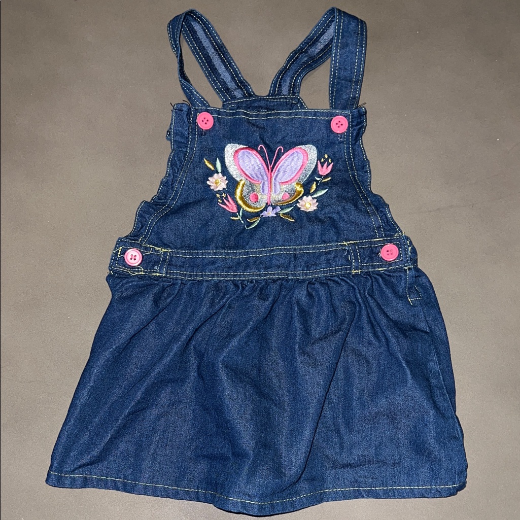Charming Kids Denim Overall With Butterfly Embroidery